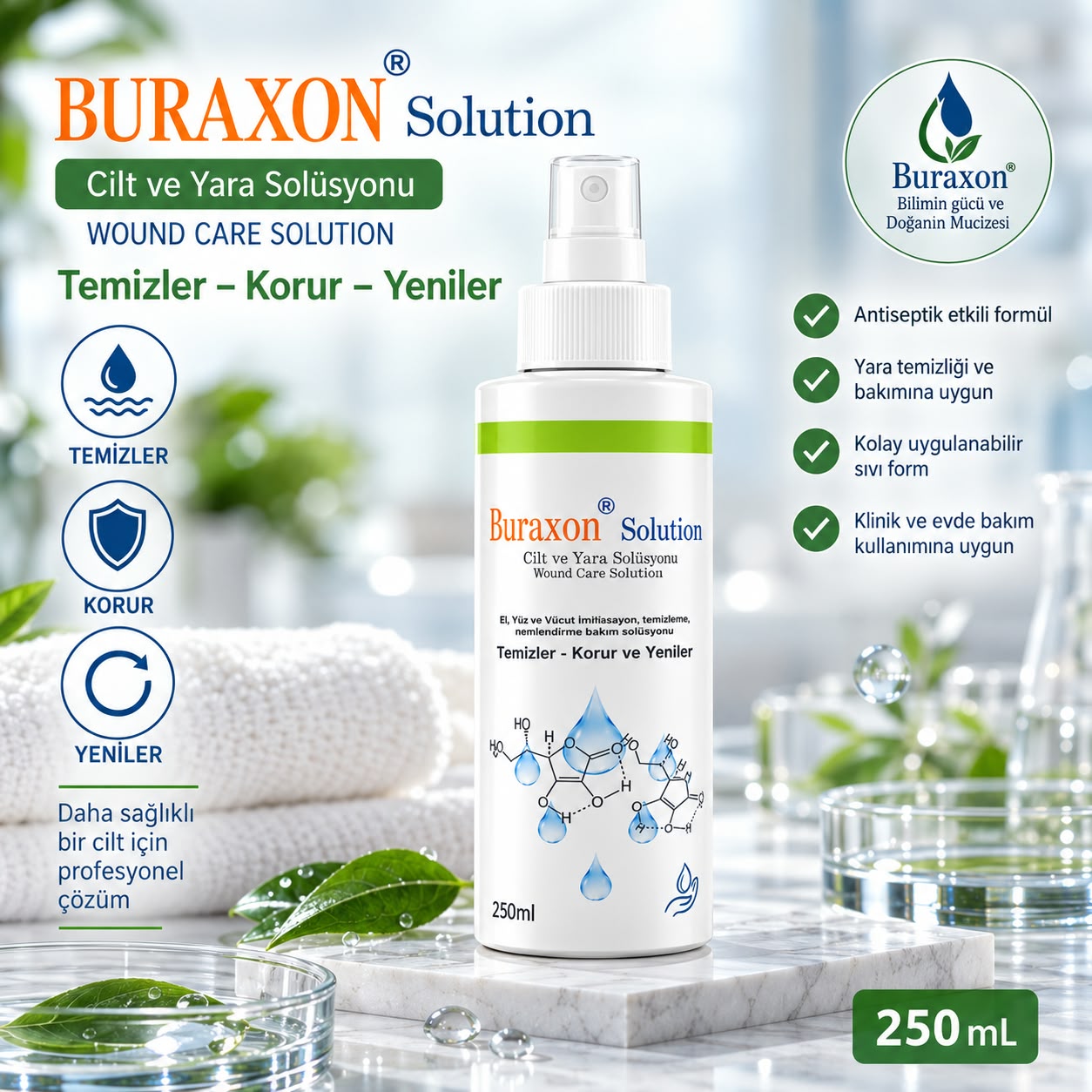 BURAXON yara bakım solüsyonu 250 ml şişesi